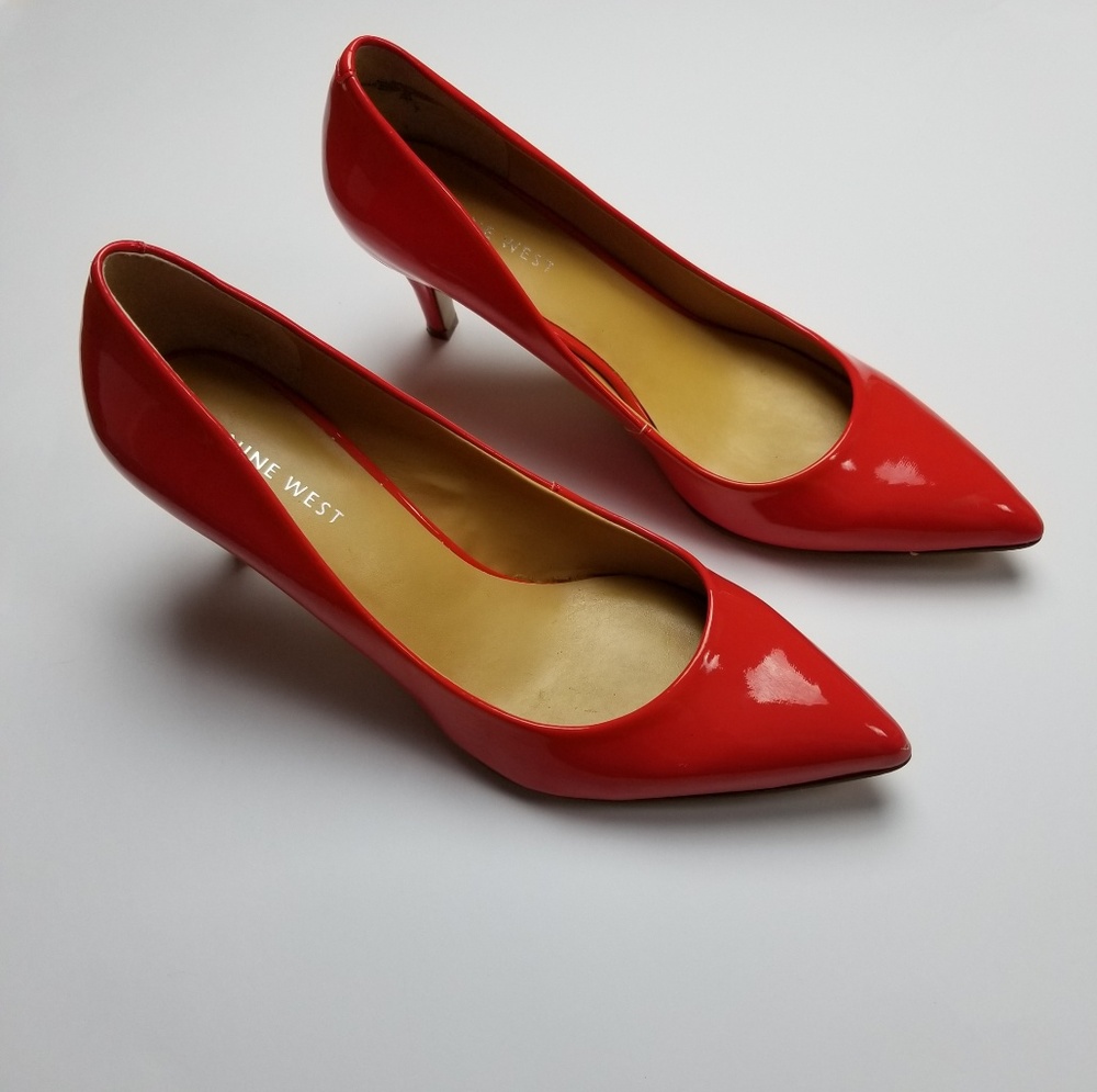 Nine West Red Orange Patent Pumps